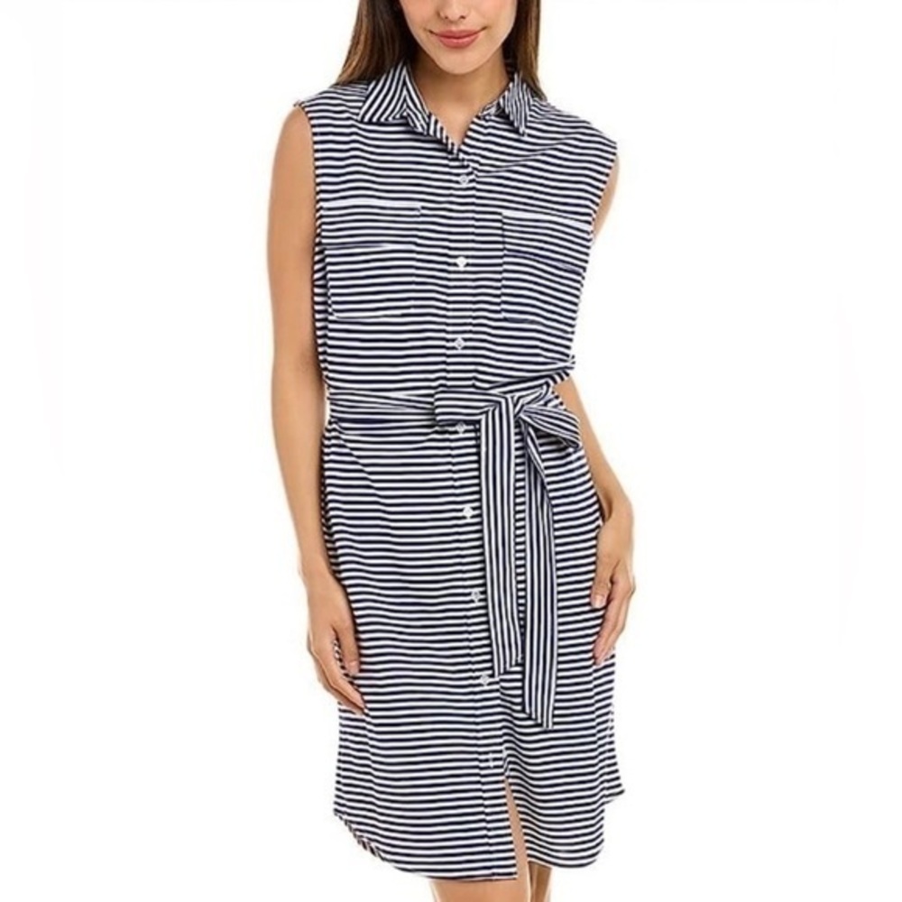 Jones New York Striped Sleeveless Shirtdress Women’s Size 12 Button Front Pocket